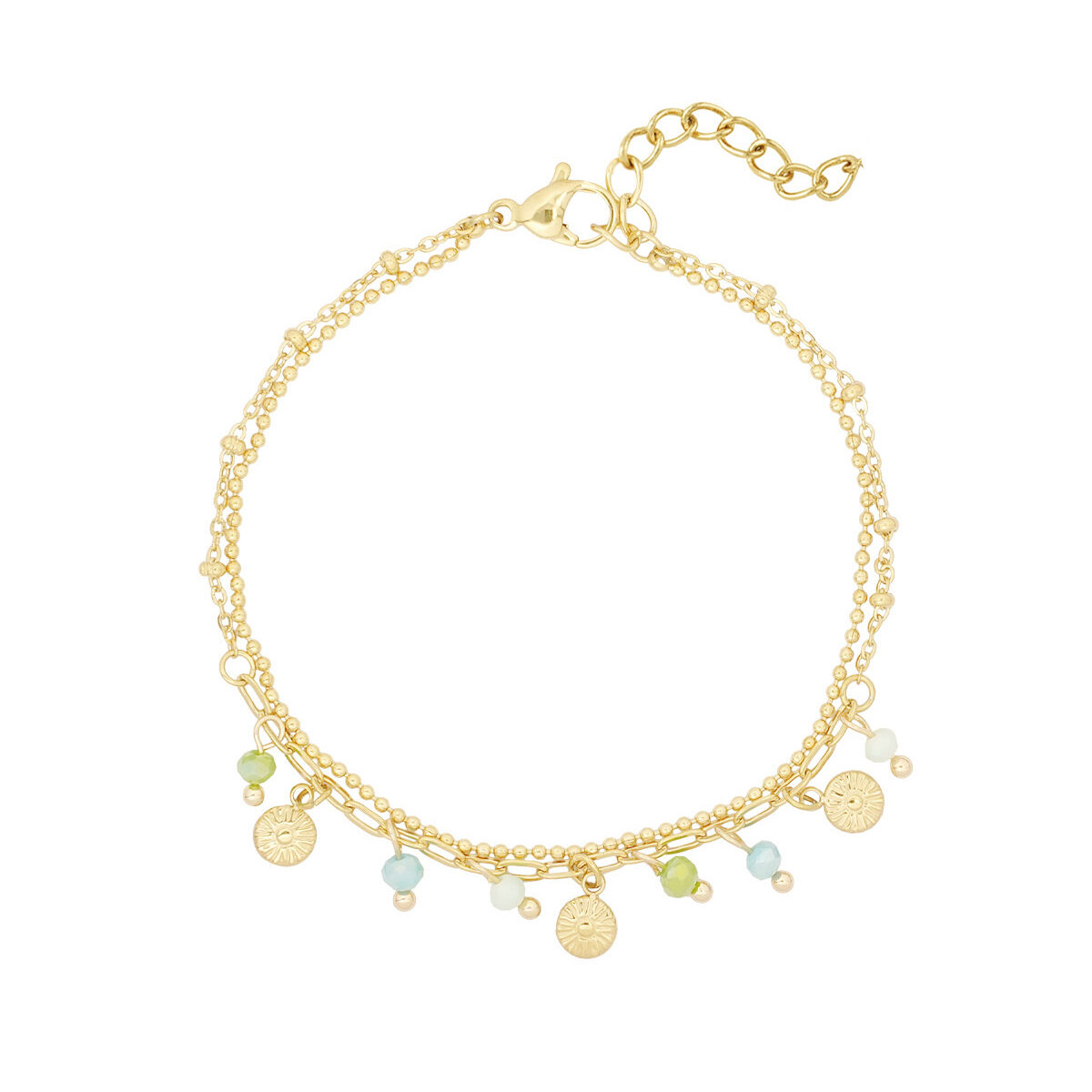 muntjes en kralen armband blauw/goud